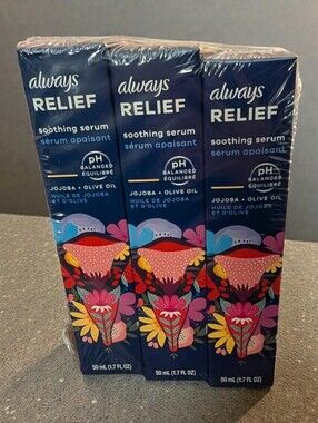 Always Relief Soothing Serum 3-Pack | pH Balanced Jojoba + Olive Oil | New Seale